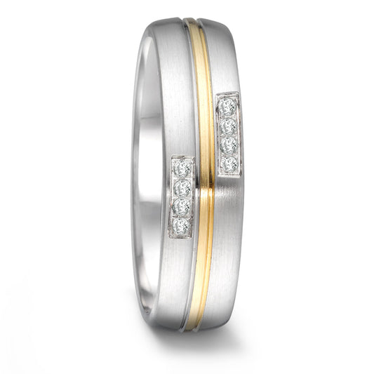 Partnerring Edelstahl, 750/18 K Gelbgold Diamant 0.064 ct, 8 Steine, tw-si