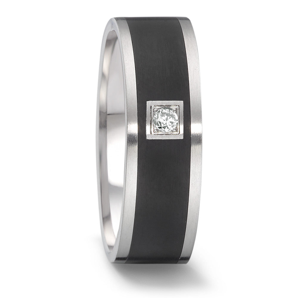 Partnerring Edelstahl, Keramik Diamant 0.04 ct, tw-si