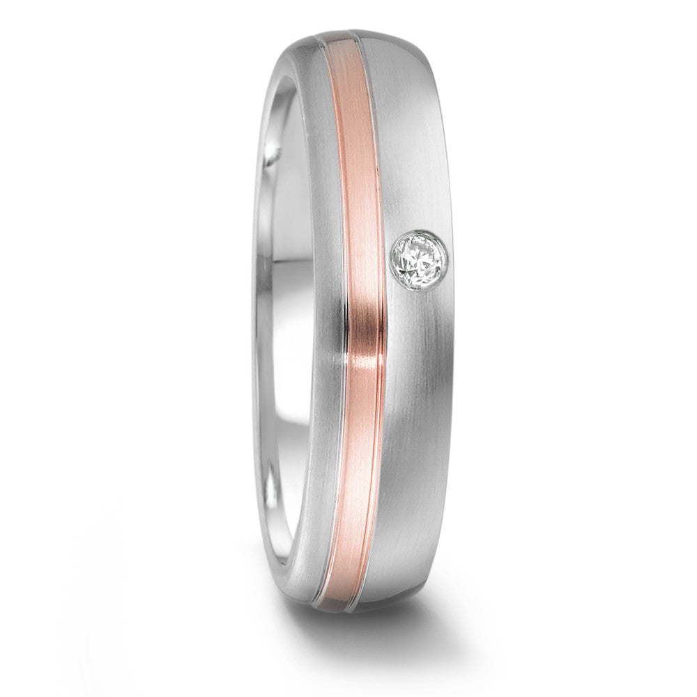 Partnerring Edelstahl, 750/18 K Rosegold Diamant 0.04 ct, tw-si