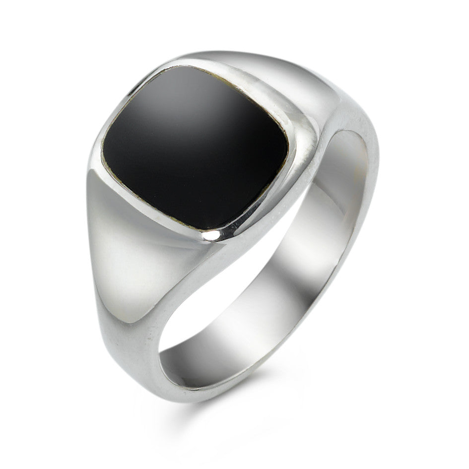 Fingerring Silber Onyx rhodiniert