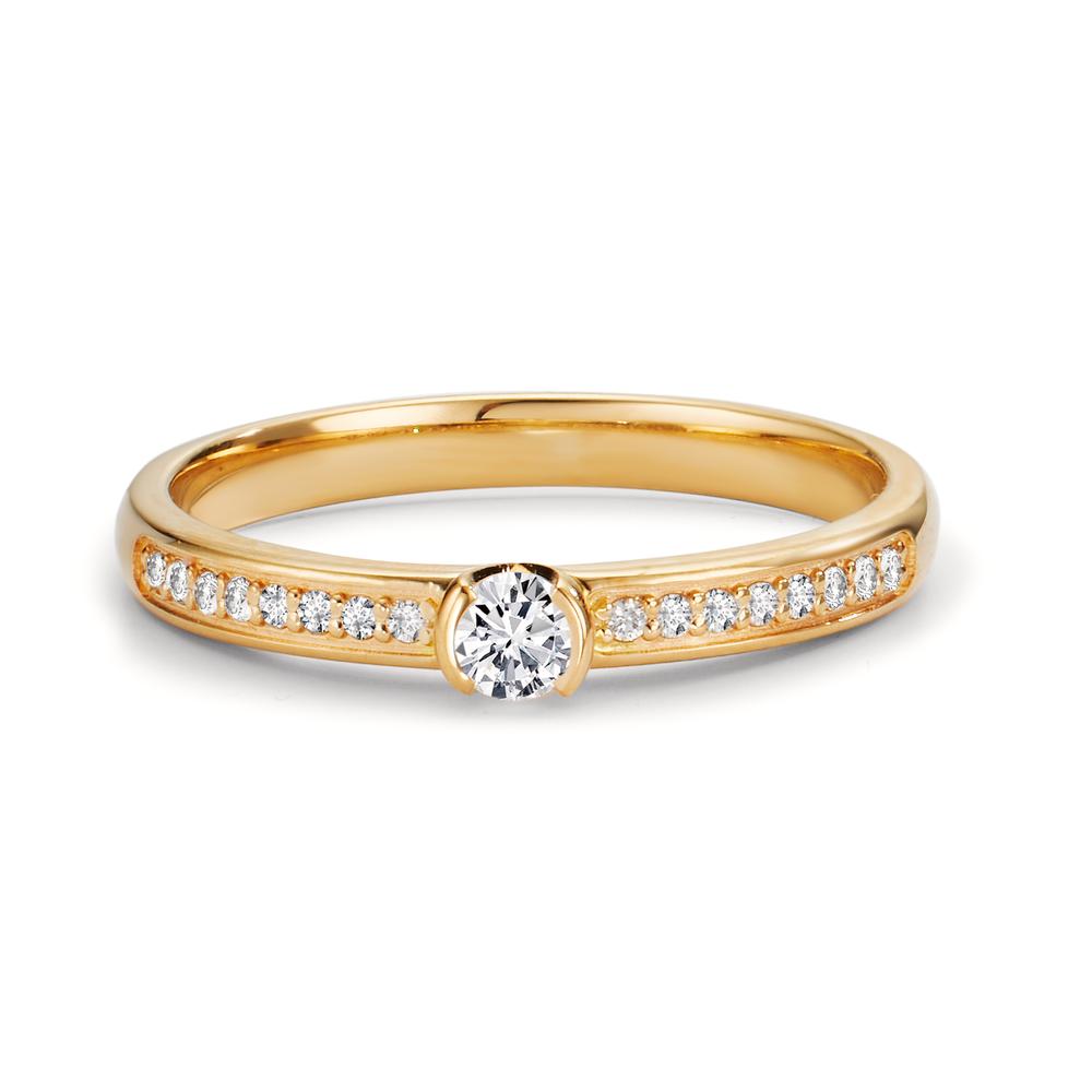 Solitär Ring 750/18 K Gelbgold Diamant 0.20 ct, 17 Steine, w-si