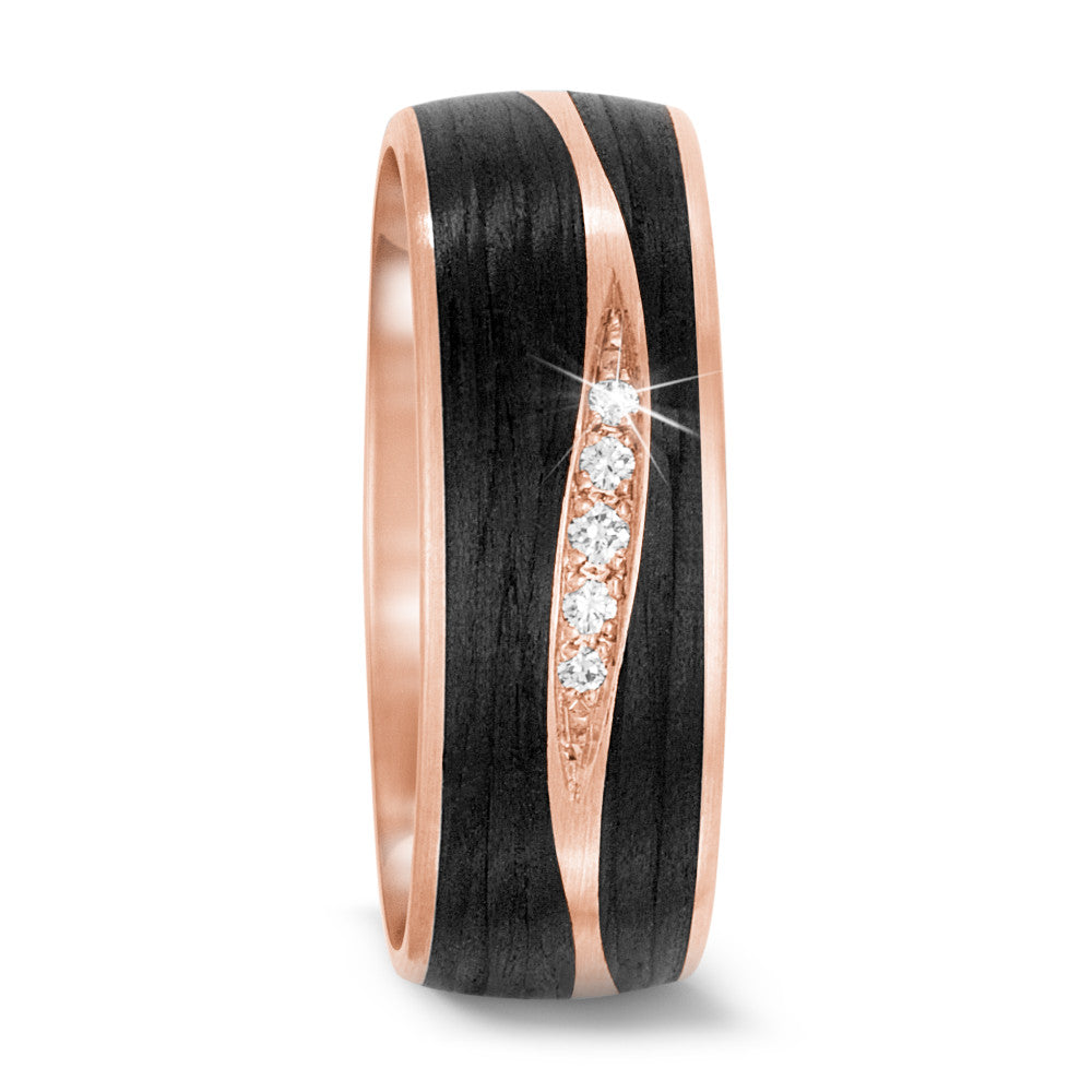 Partnerring 750/18 K Rosegold, Carbon Diamant 0.034 ct, 5 Steine, tw-si