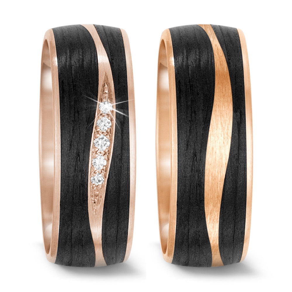 Partnerring 750/18 K Rosegold, Carbon Diamant 0.034 ct, 5 Steine, tw-si