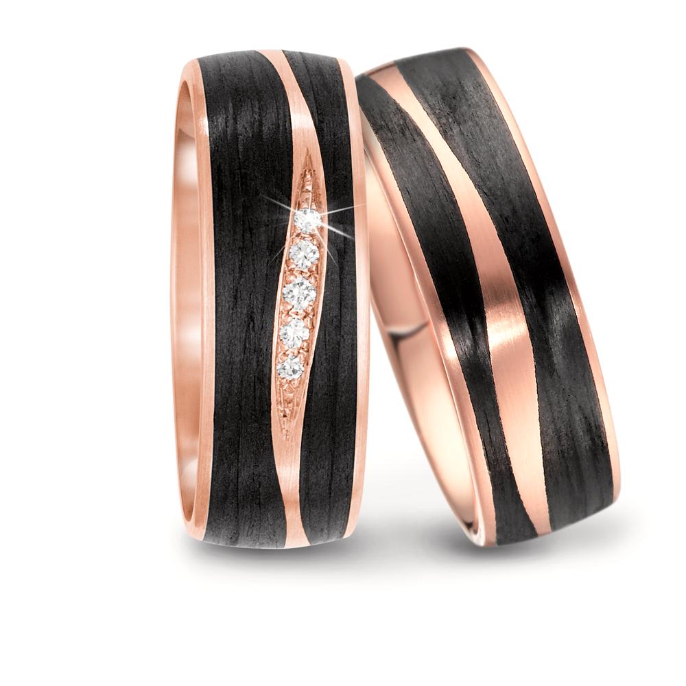 Partnerring 750/18 K Rosegold, Carbon Diamant 0.034 ct, 5 Steine, tw-si