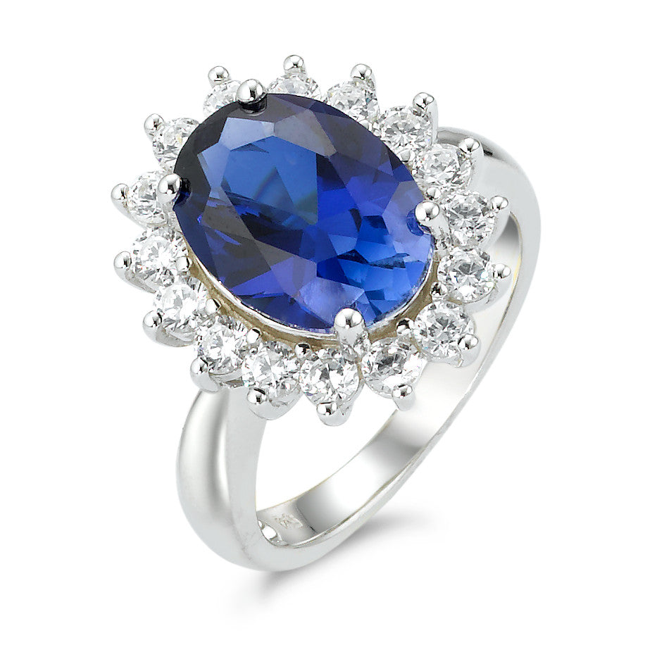 Fingerring Silber Zirkonia blau rhodiniert