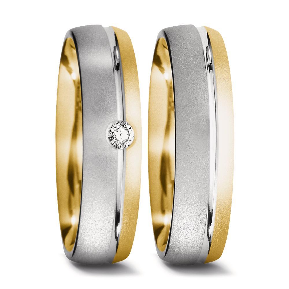 Partnerring 750/18 K Gelbgold, 750/18 K Weissgold Diamant 0.05 ct, tw-si