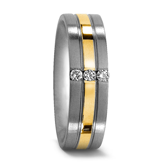 Partnerring Titan, 750/18 K Gelbgold Diamant 0.06 ct, 3 Steine, w-si