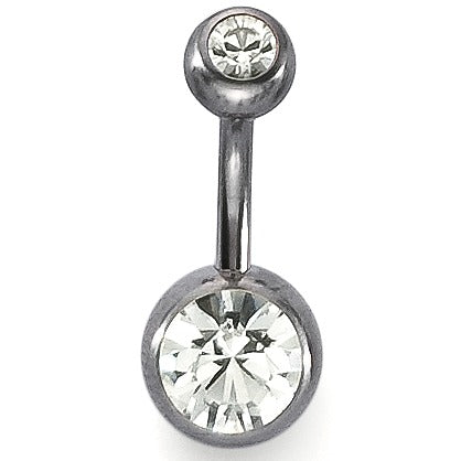 Bauchpiercing Titan Kristall weiss, 2 Steine