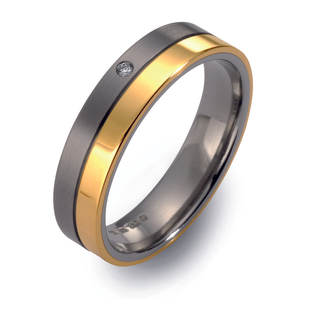 Fingerring Titan, 750/18 K Gelbgold Diamant 0.02 ct, w-si