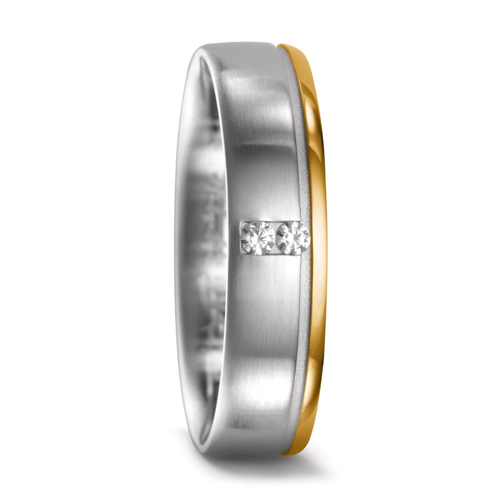 Partnerring 750/18 K Weissgold, 750/18 K Gelbgold Diamant 0.05 ct, 2 Steine, w-si