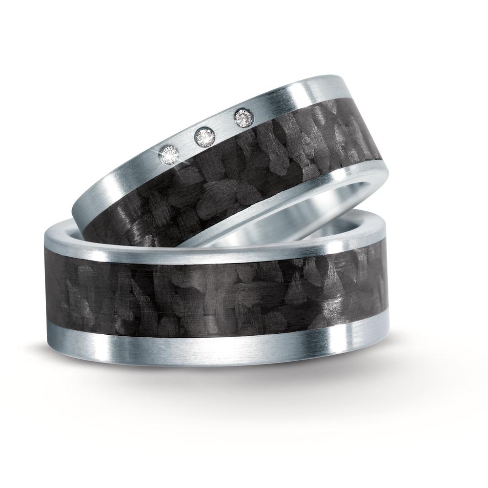 Partnerring Edelstahl, Carbon Diamant 0.03 ct, 3 Steine, w-si