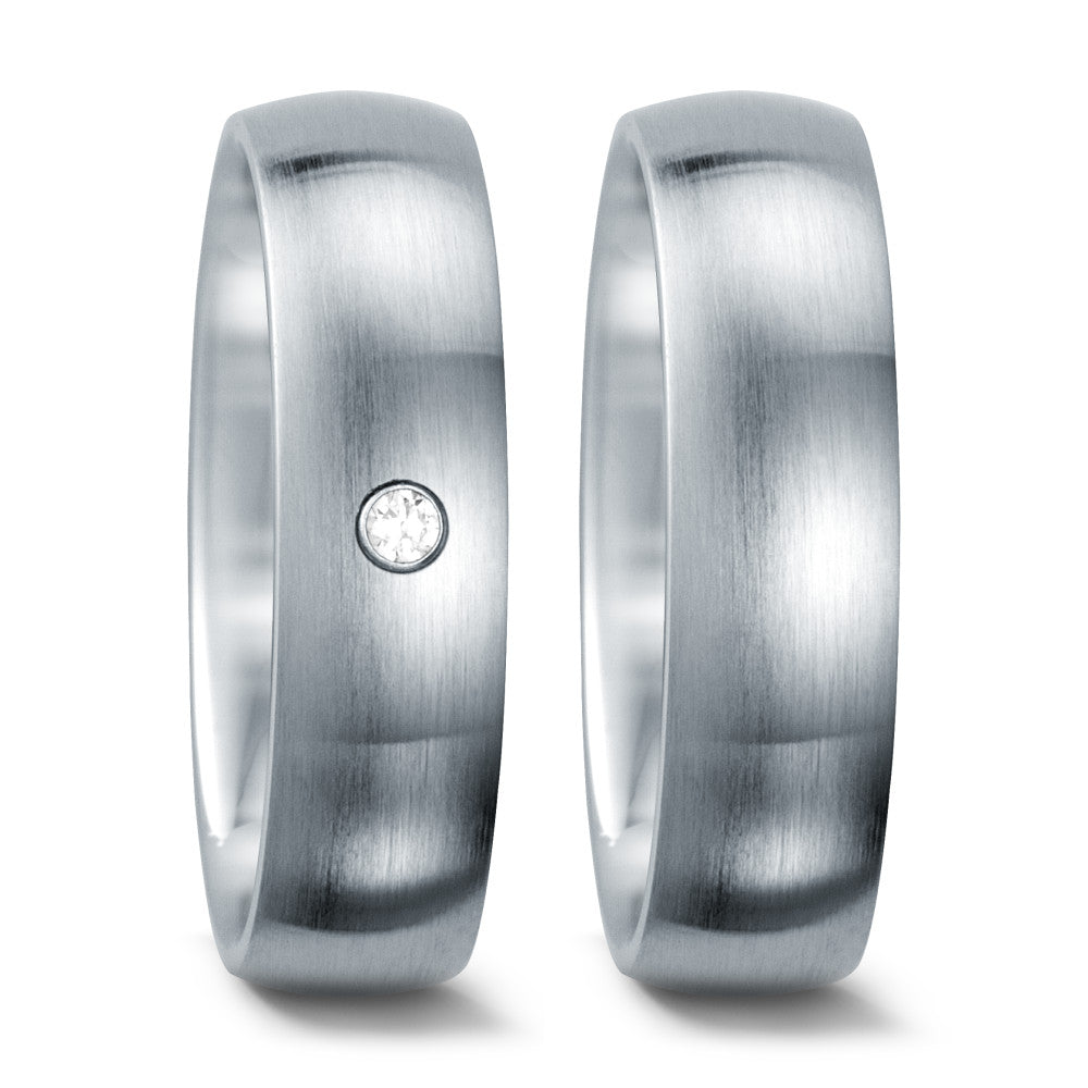 Partnerring Edelstahl Zirkonia weiss, rund