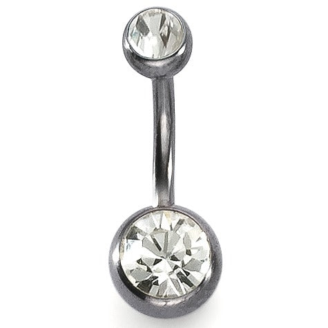 Bauchpiercing Titan Kristall weiss, 2 Steine