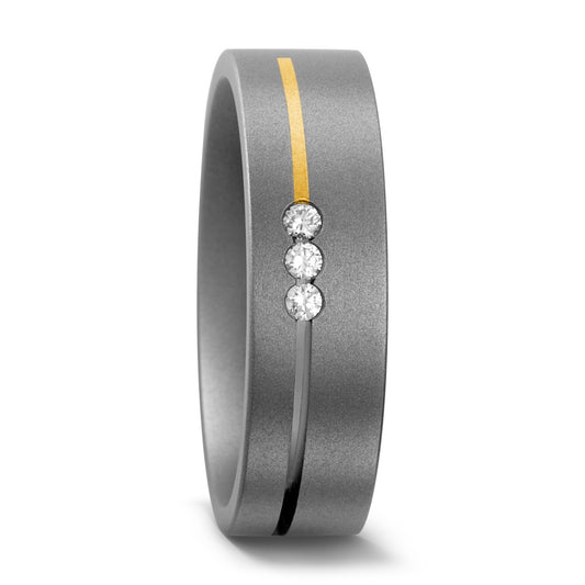 Partnerring Titan, 750/18 K Gelbgold Diamant 0.06 ct, 3 Steine, w-si