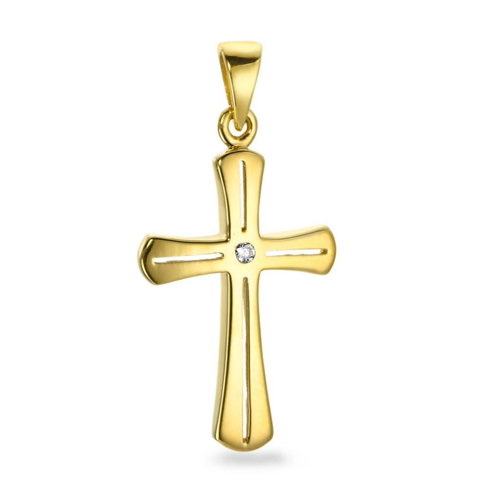 Anhänger 750/18 K Gelbgold Diamant 0.01 ct, p1 Kreuz