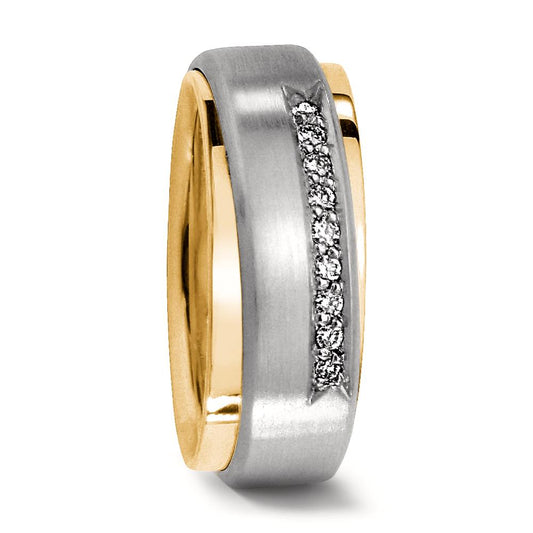 Partnerring 750/18 K Gelbgold, 750/18 K Weissgold Diamant 0.09 ct, 9 Steine, w-vsi