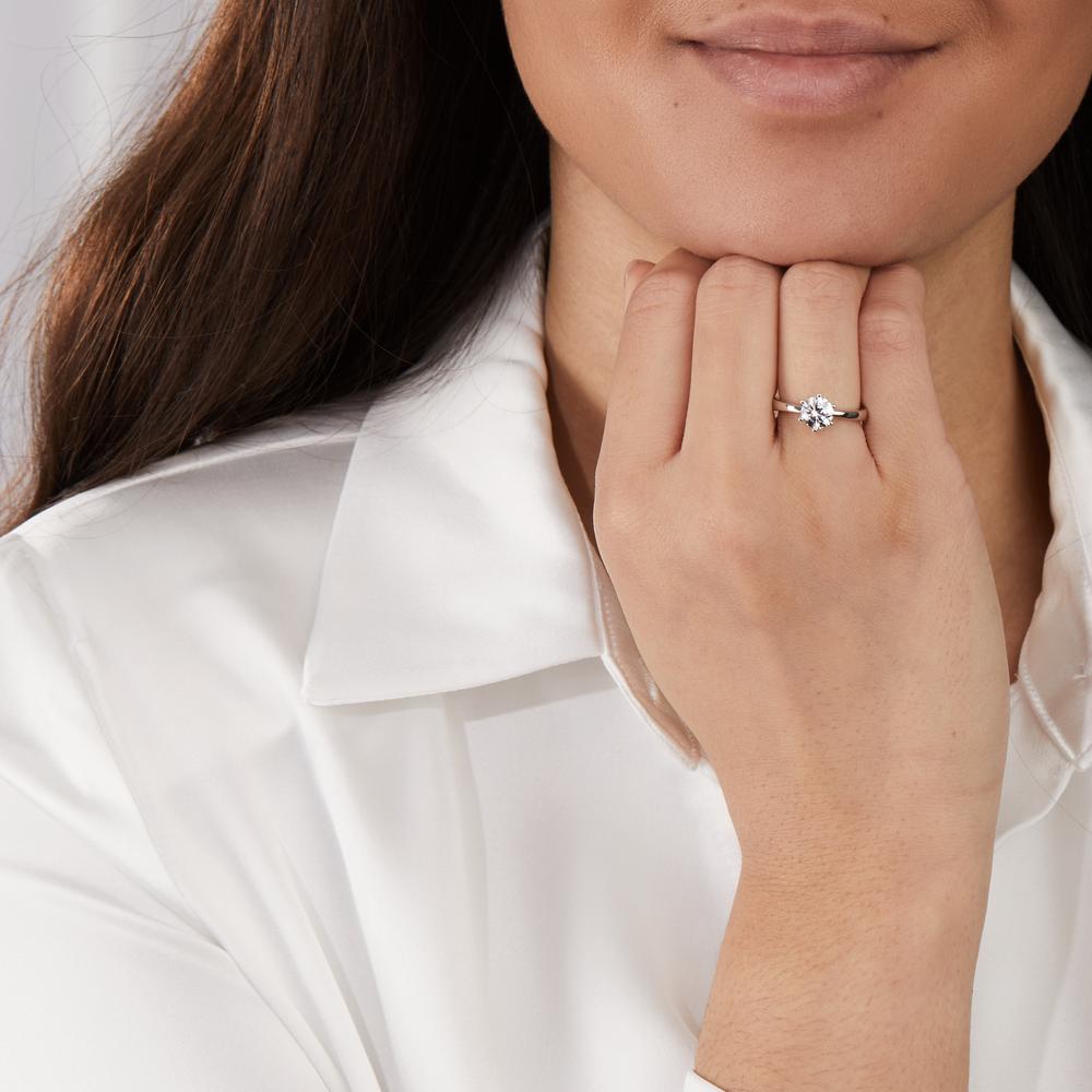 Solitär Ring Silber Zirkonia weiss, rund, 6 mm rhodiniert