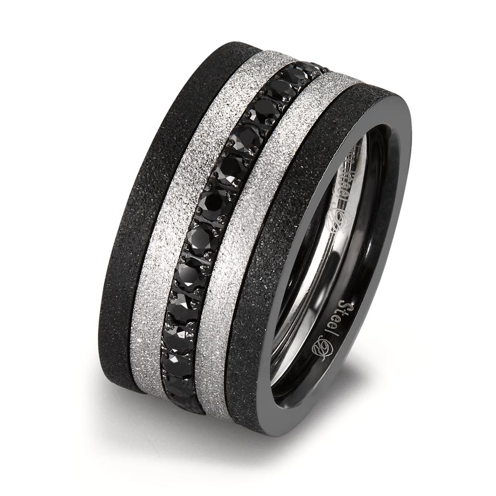 Memory Ring Edelstahl Zirkonia schwarz