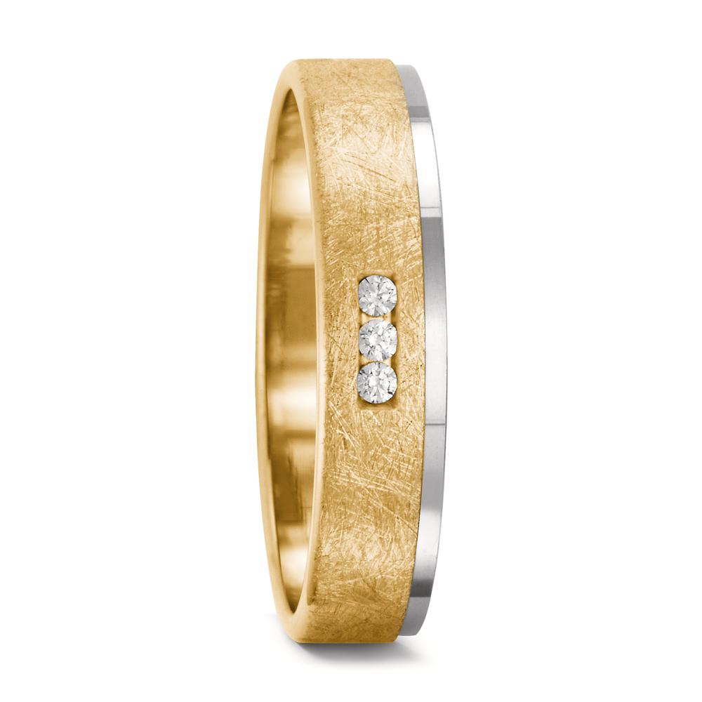 Partnerring 750/18 K Gelbgold, 750/18 K Weissgold Diamant 0.03 ct, 3 Steine, tw-vsi