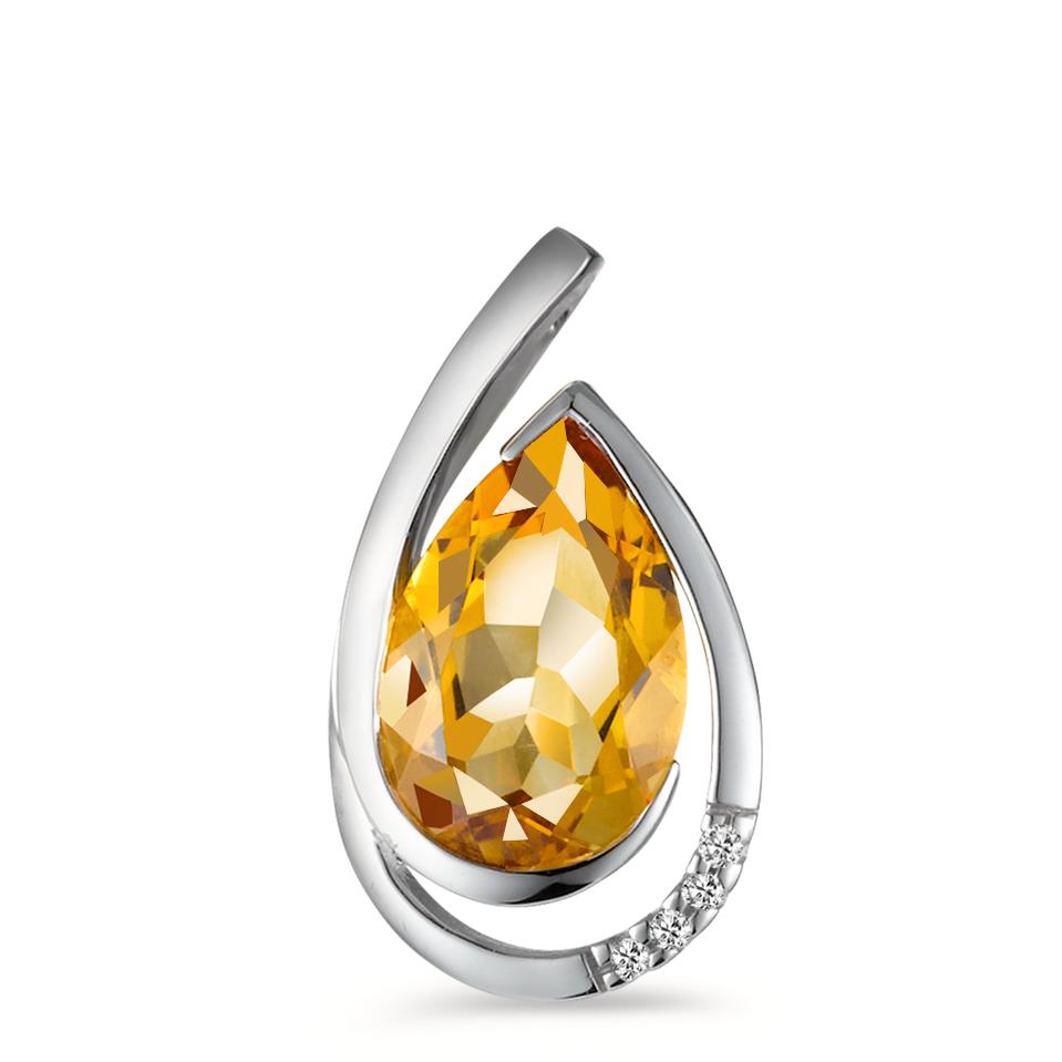 Anhänger 750/18 K Weissgold Citrin cognac, 0.02 ct, 4 Steine, Brillantschliff, w-si