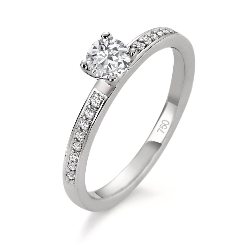 Solitär Ring 750/18 K Weissgold Diamant weiss, 0.40 ct, 17 Steine, Brillantschliff, w-si