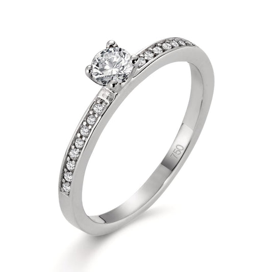 Solitär Ring 750/18 K Weissgold Diamant weiss, 0.30 ct, 17 Steine, Brillantschliff, w-si