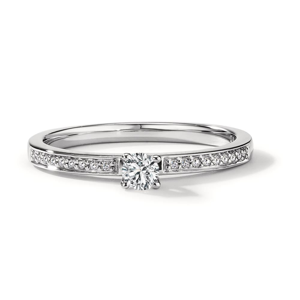 Solitär Ring 750/18 K Weissgold Diamant weiss, 0.20 ct, 19 Steine, Brillantschliff, w-si Ø3 mm