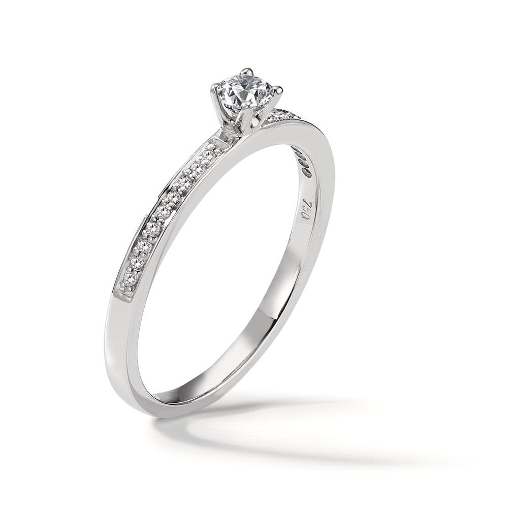 Solitär Ring 750/18 K Weissgold Diamant weiss, 0.20 ct, 19 Steine, Brillantschliff, w-si Ø3 mm