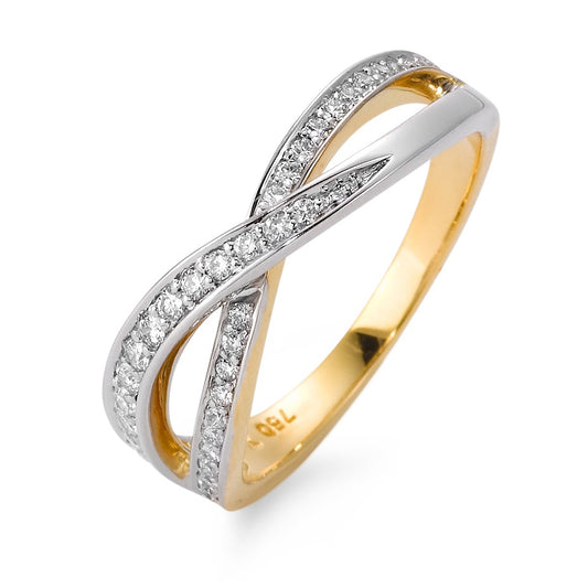 Fingerring 750/18 K Gelbgold, 750/18 K Weissgold Diamant 0.25 ct, 38 Steine, w-si