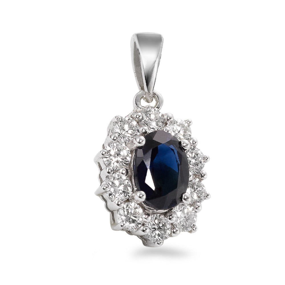 Anhänger 750/18 K Weissgold Saphir blau, 0.556 ct, 11 Steine, w-si