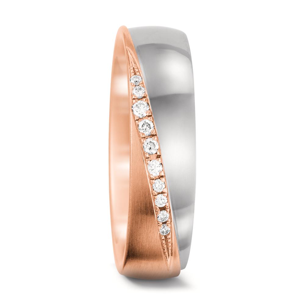 Partnerring 750/18 K Rosegold, 750/18 K Weissgold Diamant weiss, 0.078 ct, 10 Steine, tw-vsi