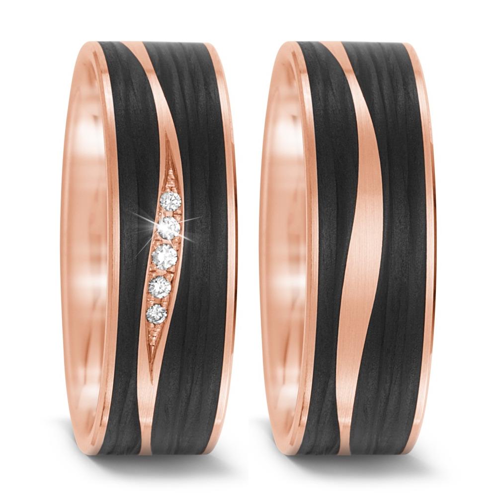 Partnerring 585/14 K Rosegold, Carbon Diamant 0.034 ct, 5 Steine, tw-si