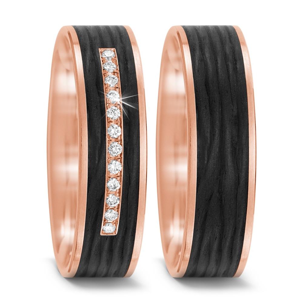 Partnerring 585/14 K Rosegold, Carbon Diamant 0.084 ct, 12 Steine, tw-si