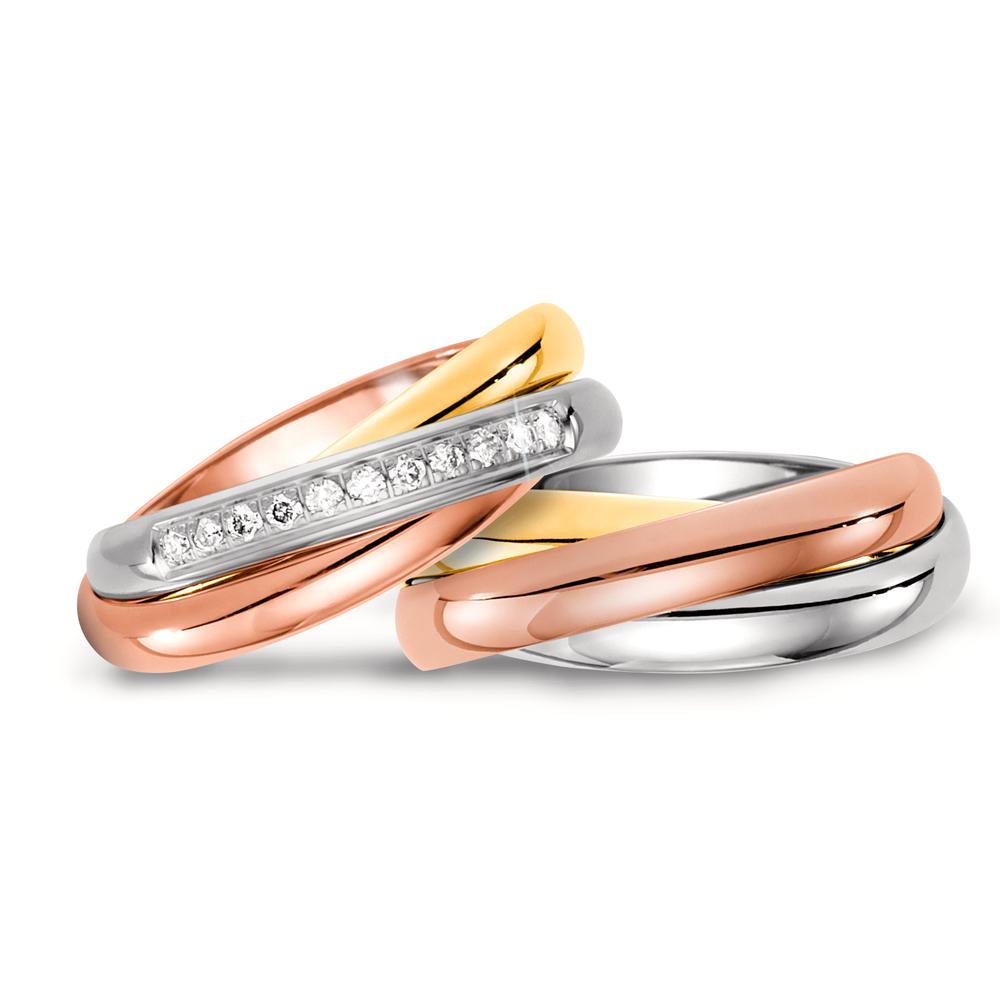 Partnerring 750/18 K Gelbgold, 750/18 K Rotgold, 750/18 K Weissgold Diamant 0.11 ct, 11 Steine, w-si