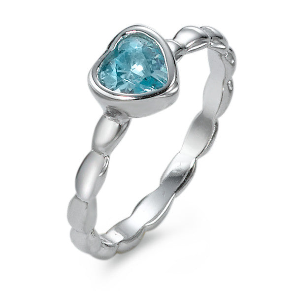 Fingerring Silber Zirkonia blau rhodiniert Herz