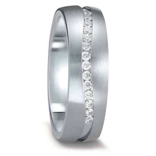 Partnerring Edelstahl Zirkonia weiss, 14 Steine