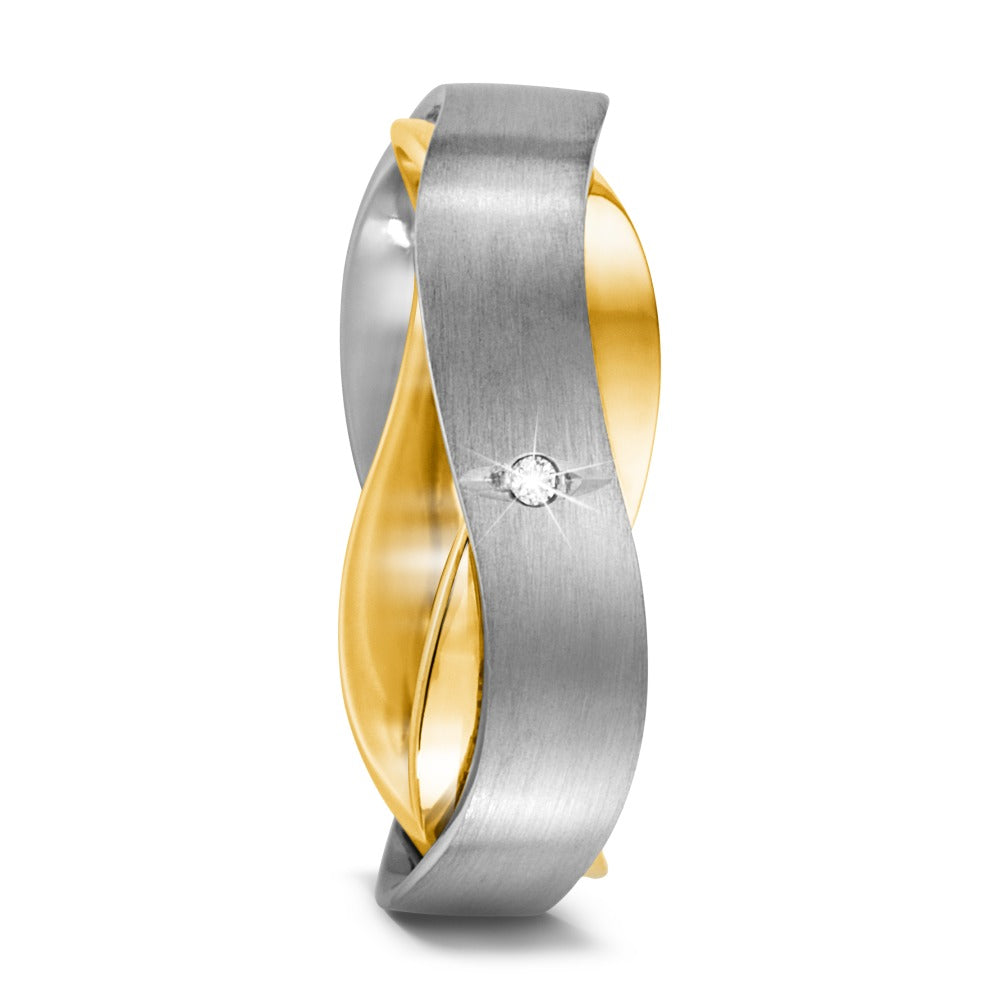 Partnerring 750/18 K Weissgold, 750/18 K Gelbgold Diamant 0.01 ct, w-si