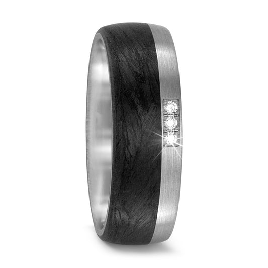 Partnerring 950 Palladium, Carbon Diamant 0.03 ct, 3 Steine, w-si