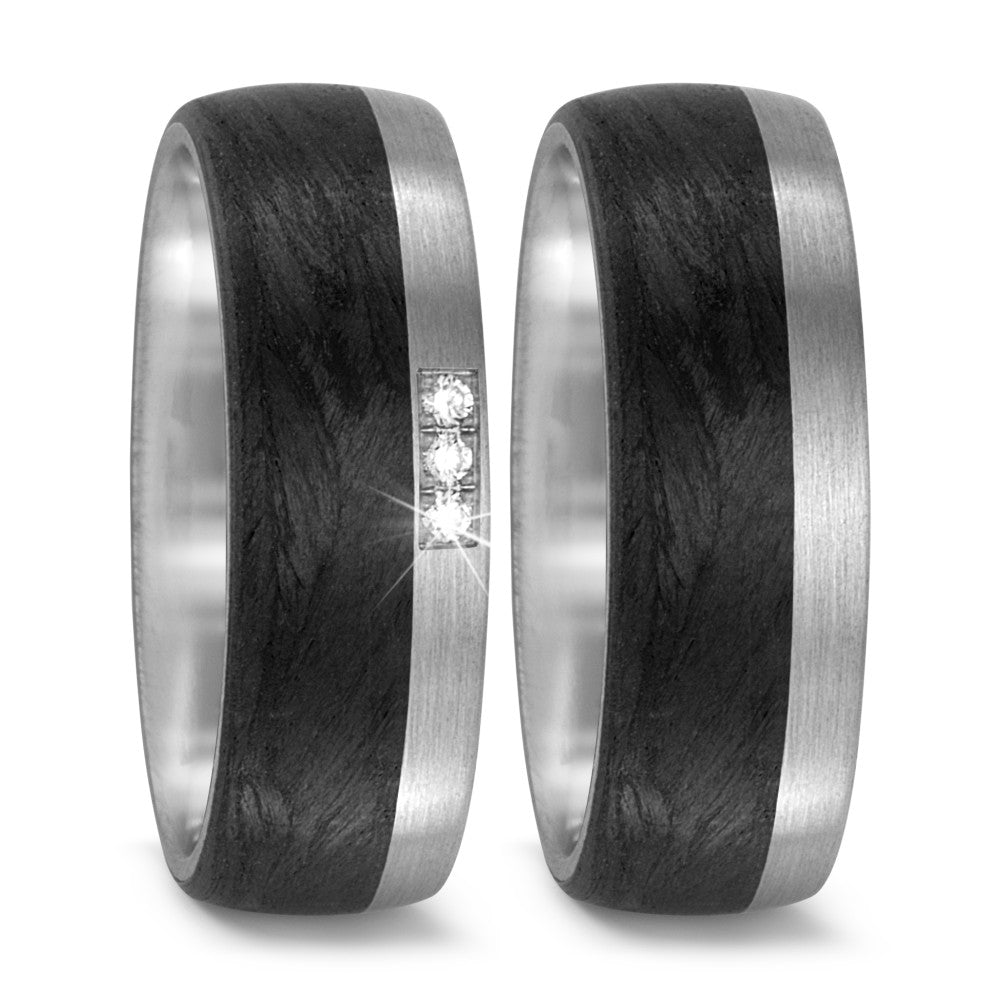 Partnerring 950 Palladium, Carbon Diamant 0.03 ct, 3 Steine, w-si