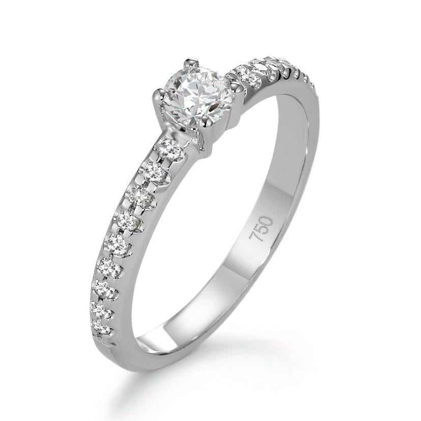 Solitär Ring 750/18 K Weissgold Diamant 0.35 ct, 19 Steine, w-si