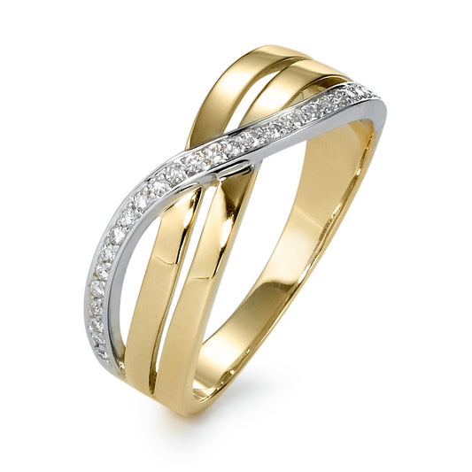 Fingerring 750/18 K Gelbgold, 750/18 K Weissgold Diamant 0.12 ct, 26 Steine, w-si