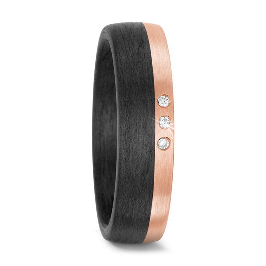 Partnerring 585/14 K Rosegold, Carbon Diamant 0.03 ct, 3 Steine, w-si