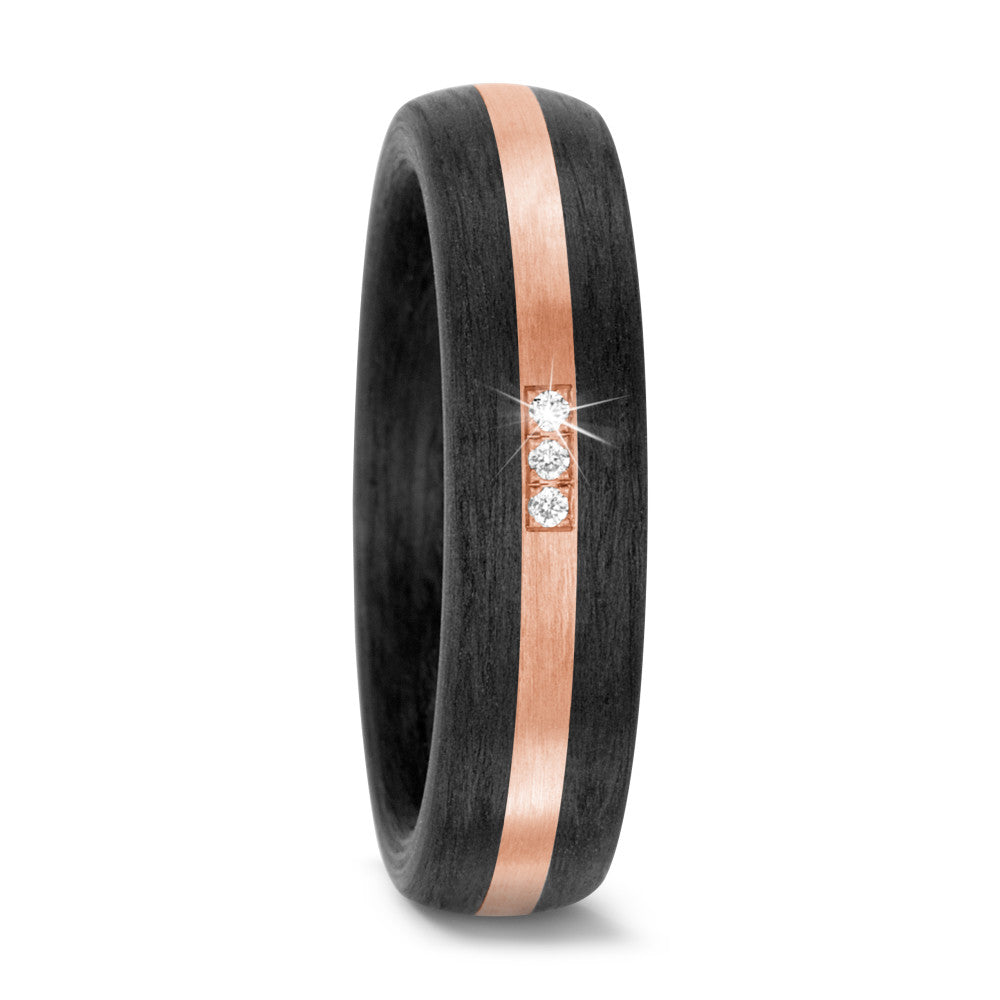 Partnerring 585/14 K Rosegold, Carbon Diamant 0.021 ct, 3 Steine, w-si