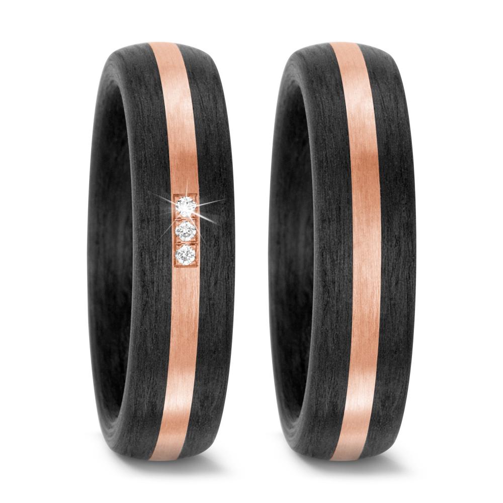 Partnerring 585/14 K Rosegold, Carbon Diamant 0.021 ct, 3 Steine, w-si