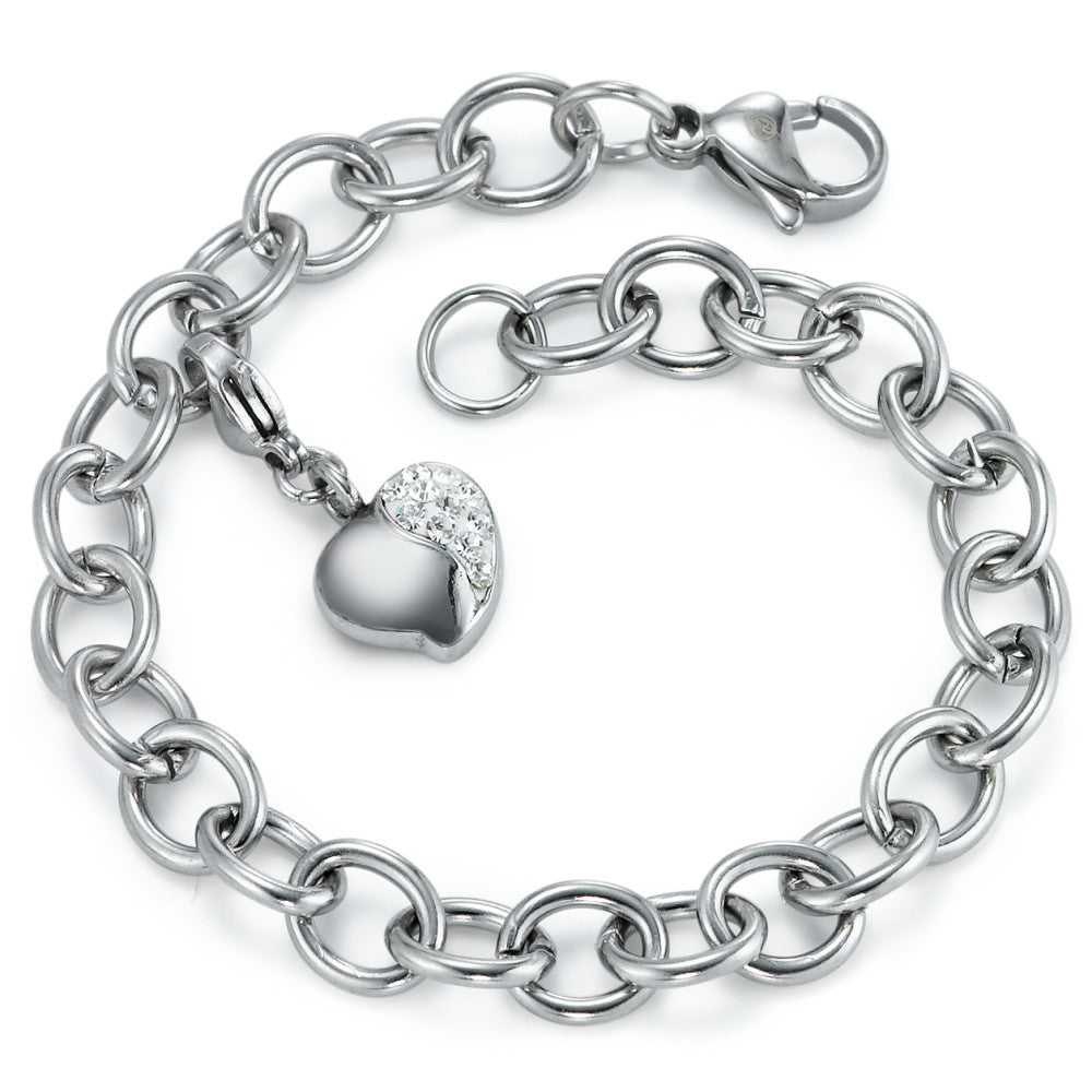 Armband Edelstahl Zirkonia mit Charm Herz, beliebig verstellbar Ø7 mm