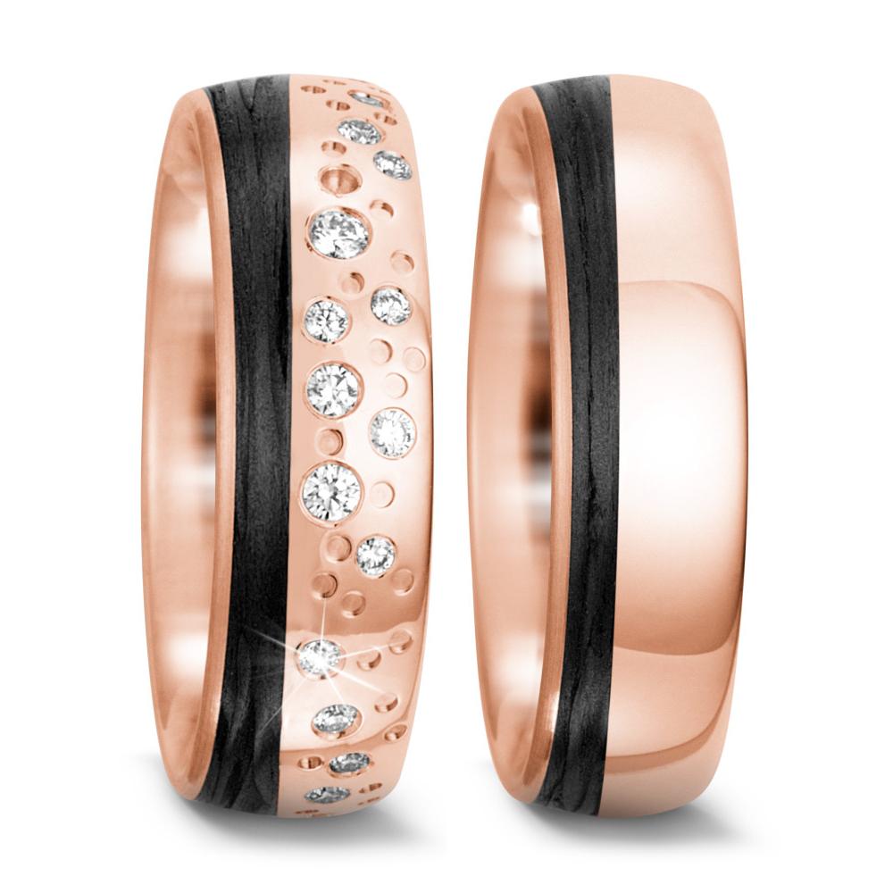 Partnerring 585/14 K Rosegold, Carbon Diamant 0.156 ct, 20 Steine, tw-si