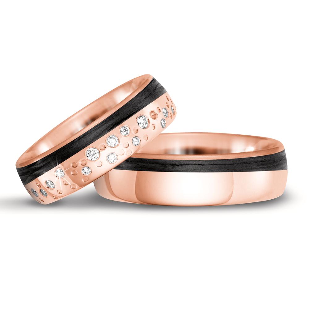 Partnerring 585/14 K Rosegold, Carbon Diamant 0.156 ct, 20 Steine, tw-si