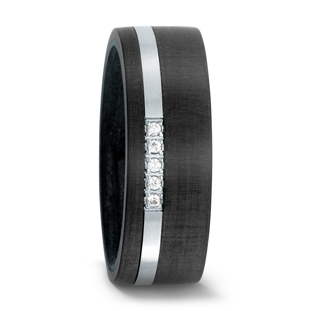 Partnerring Carbon, Edelstahl Zirkonia 5 Steine