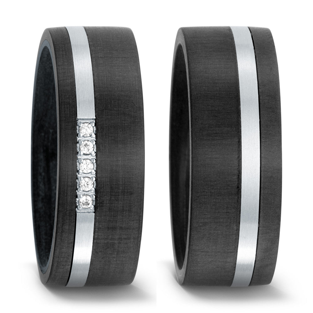 Partnerring Carbon, Edelstahl Zirkonia 5 Steine