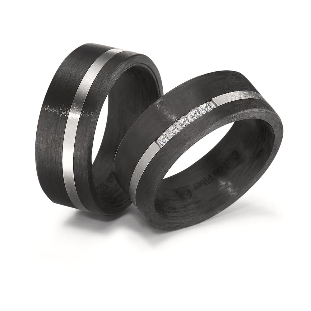 Partnerring Carbon, Edelstahl Zirkonia 5 Steine